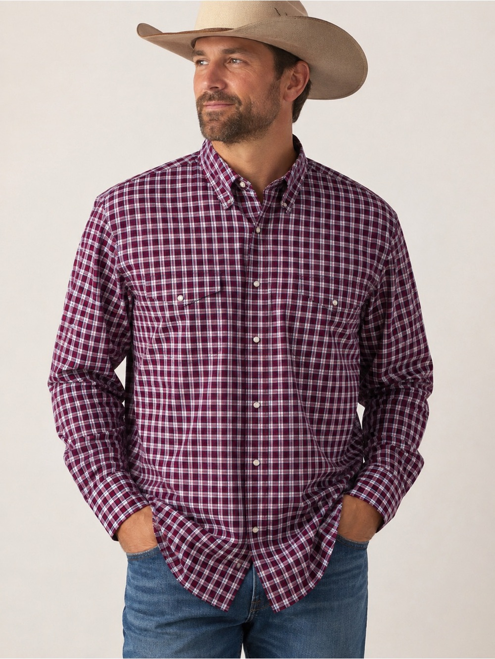Men's Red Plaid Button-Down Shirt - by WRANGLER Classic Long Sleeve-size XL